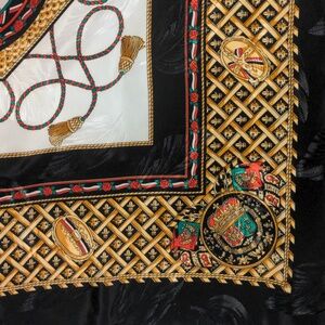 Vintage 90s De Vogue Paris Scarf Red Rose Gold Black Fleur De Lis Old Money